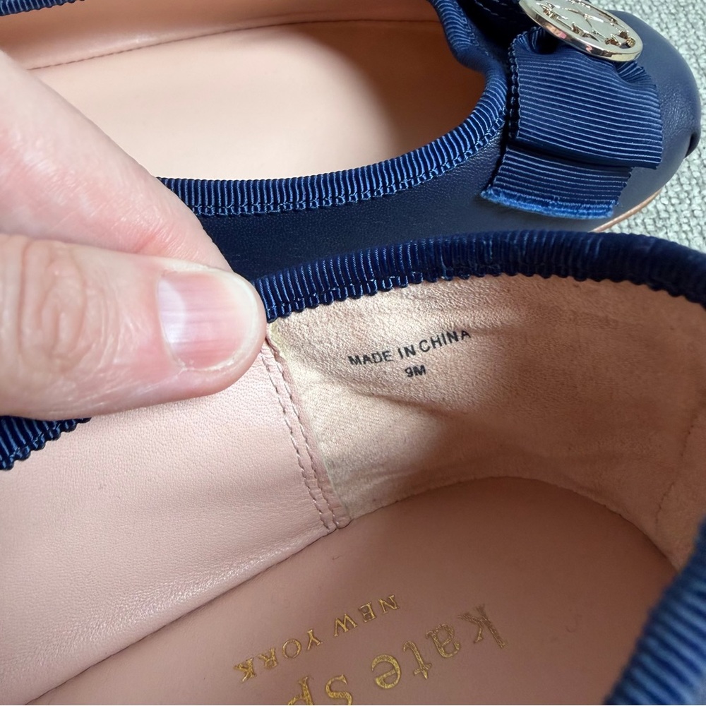 Kate Spade Navy Blue Ballet Flats Round Toe Work Office Leather Bow Party Size 9 - Picture 9 of 10